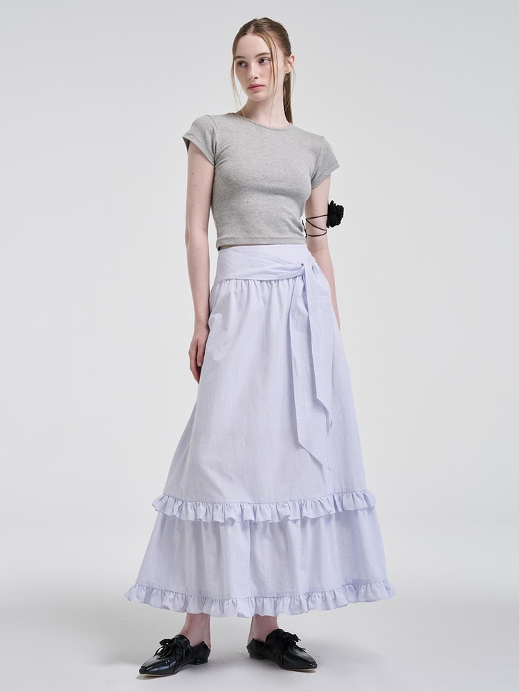 Maxi Frill Ribbon Skirt, Light Blue