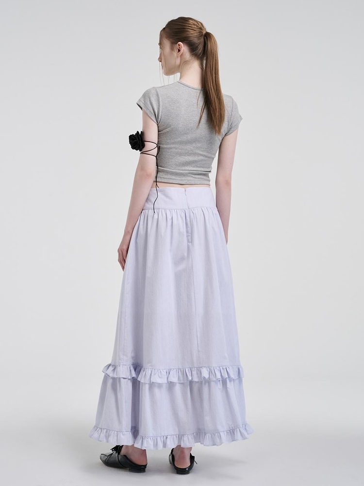 Maxi Frill Ribbon Skirt, Light Blue