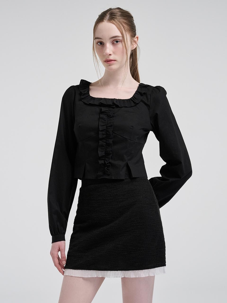 Square Frill Blouse, Black