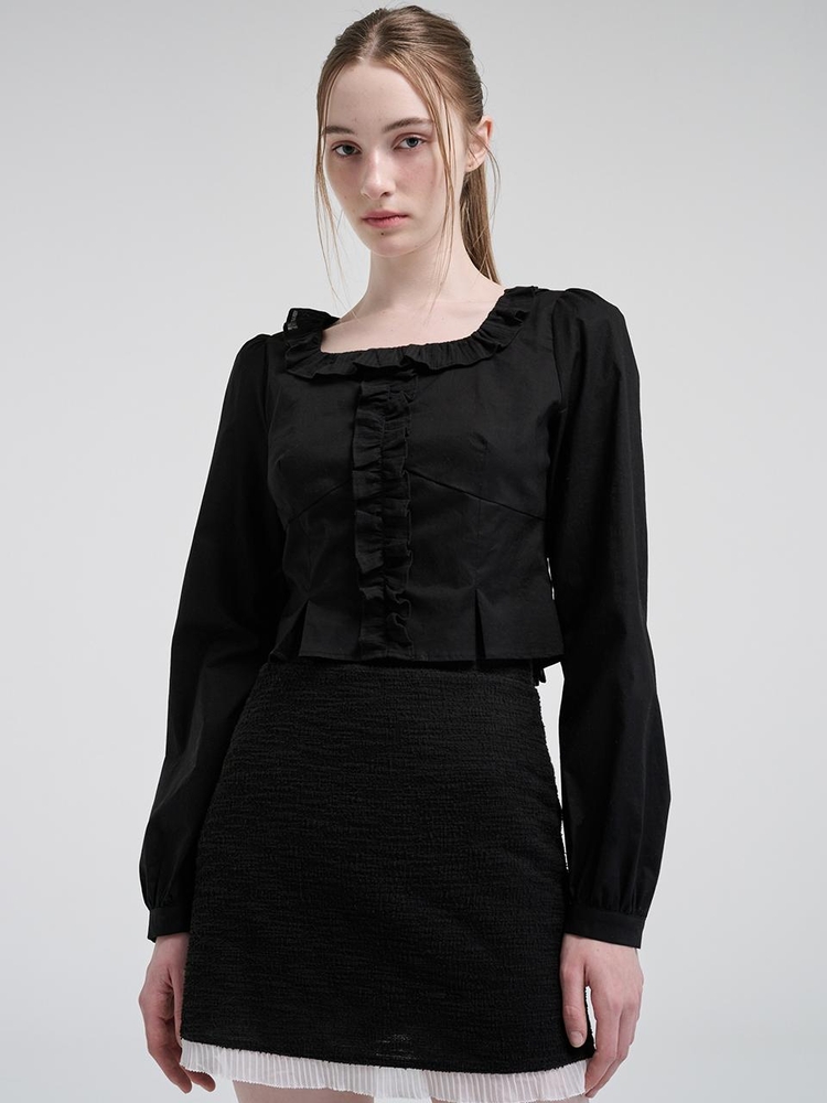 Square Frill Blouse, Black