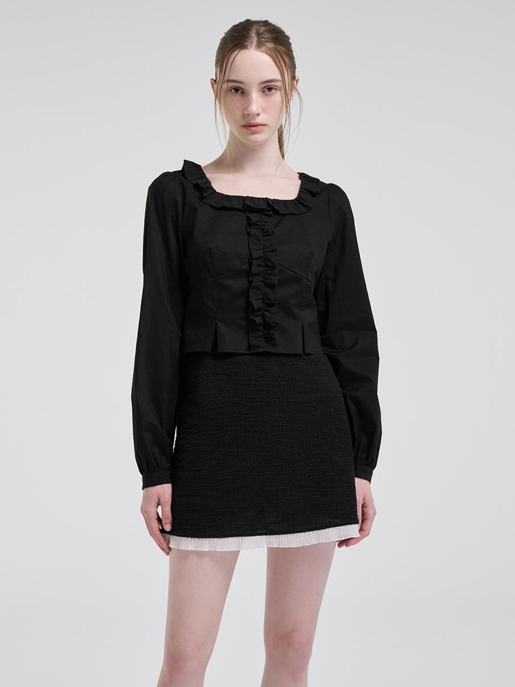 Square Frill Blouse, Black