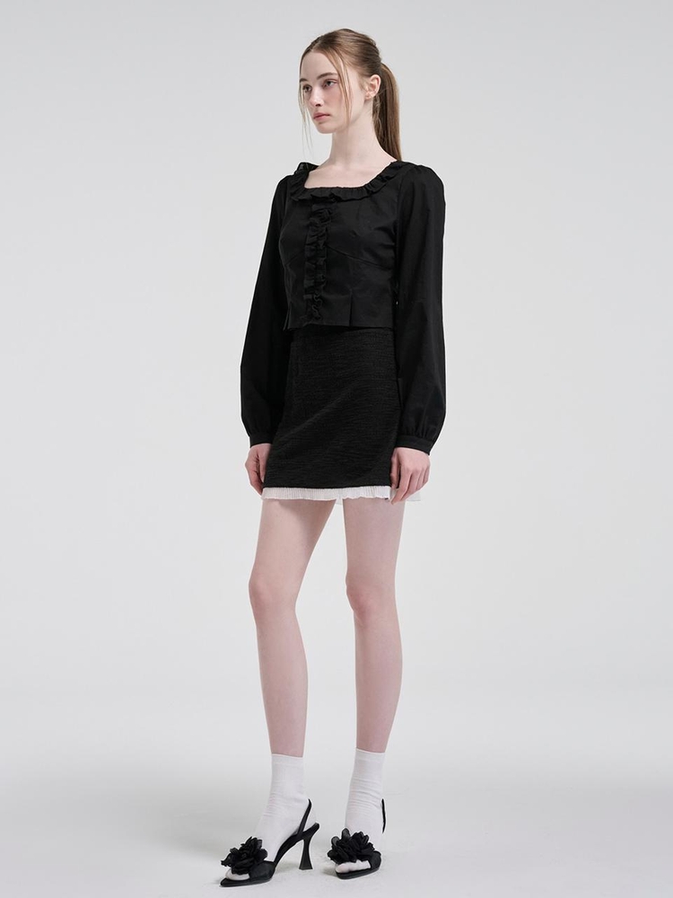 Square Frill Blouse, Black