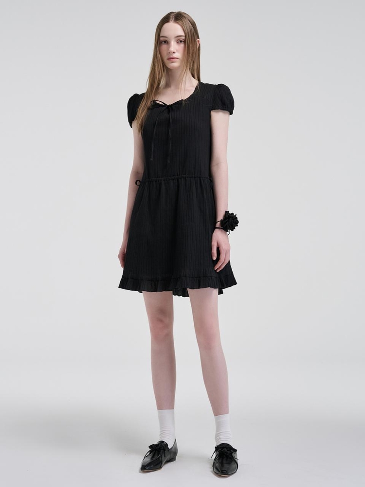 Puff String Mini Dress, Black