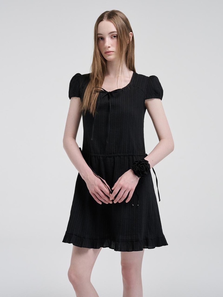 Puff String Mini Dress, Black