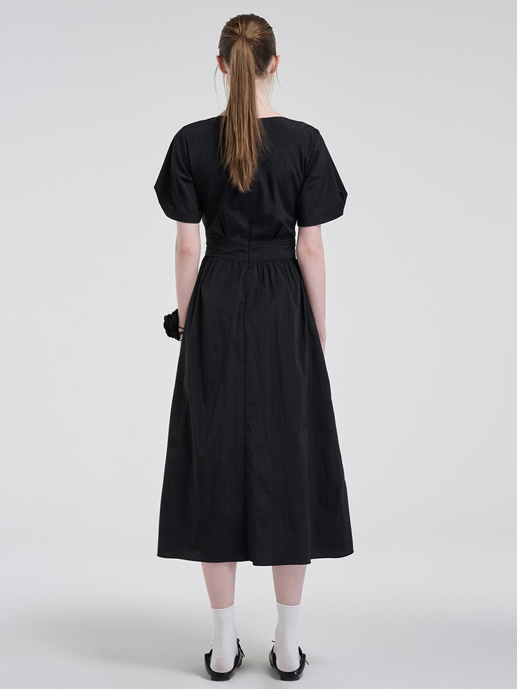 2-Way Sleeve Belted Dress, Black