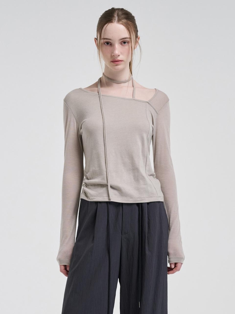 Strap Scarf T-Shirt, Warm Grey