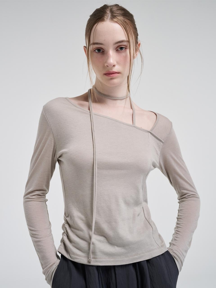 Strap Scarf T-Shirt, Warm Grey