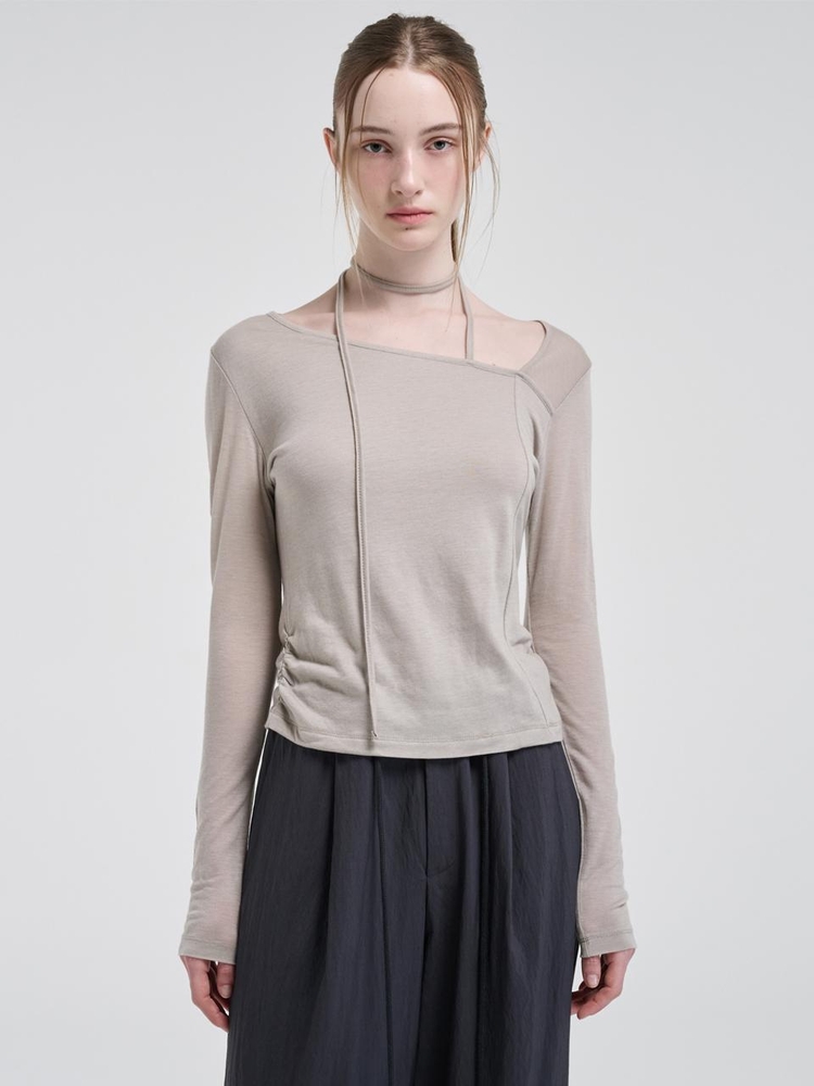 Strap Scarf T-Shirt, Warm Grey