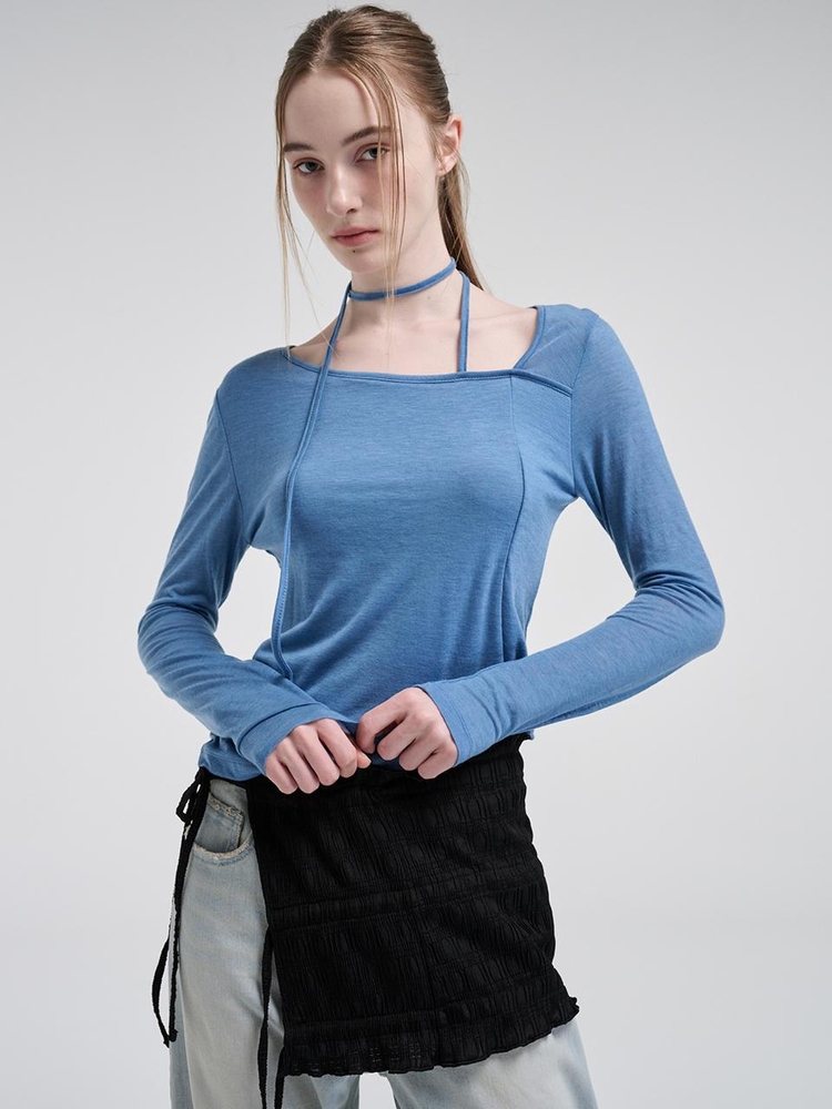 Strap Scarf T-Shirt, Blue