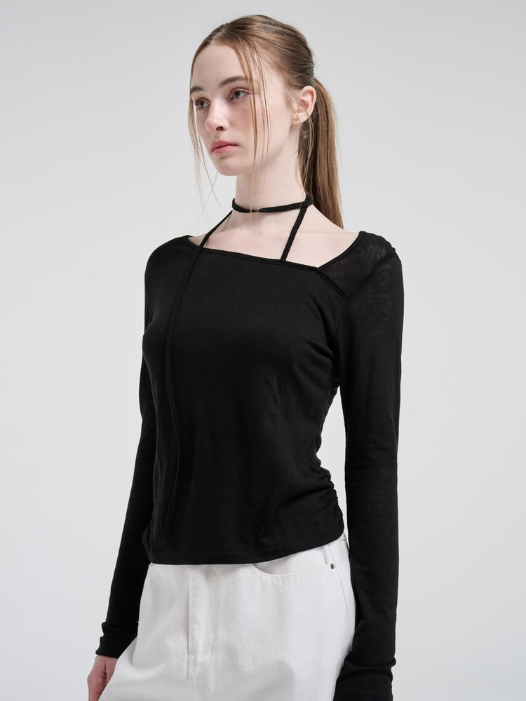 Strap Scarf T-Shirt, Black