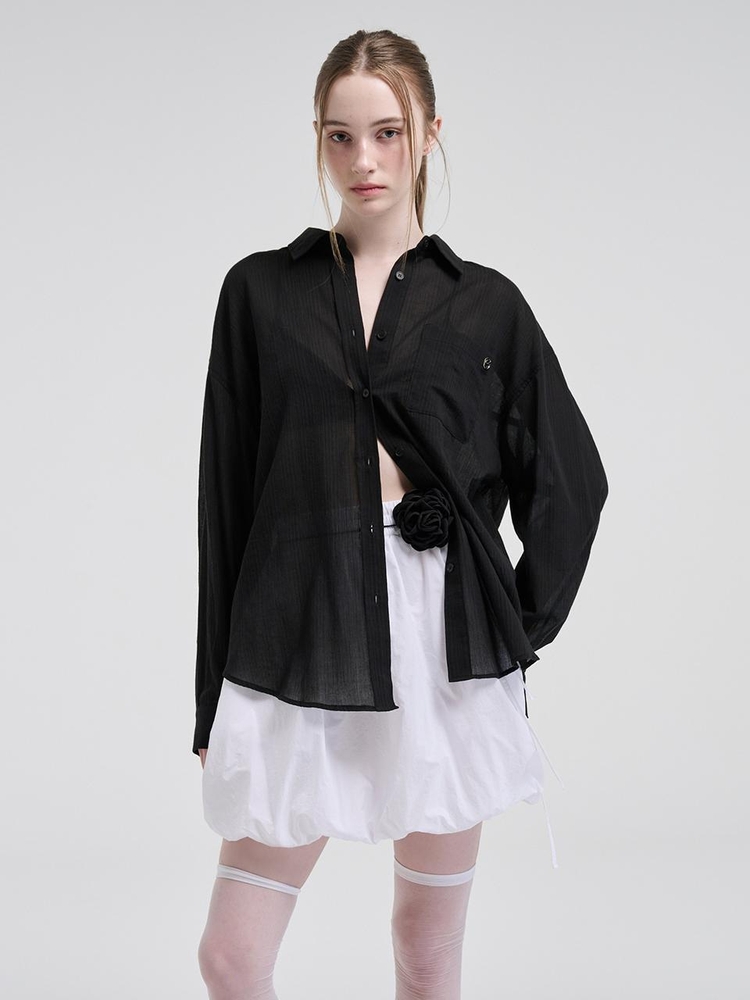 Oversized Pocket Summer Shirt, Black