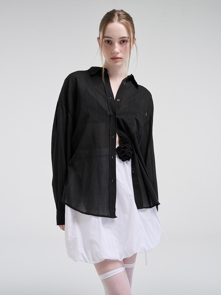 Oversized Pocket Summer Shirt, Black