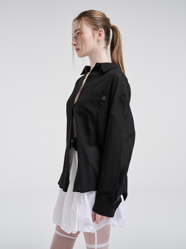 Oversized Pocket Summer Shirt, Black