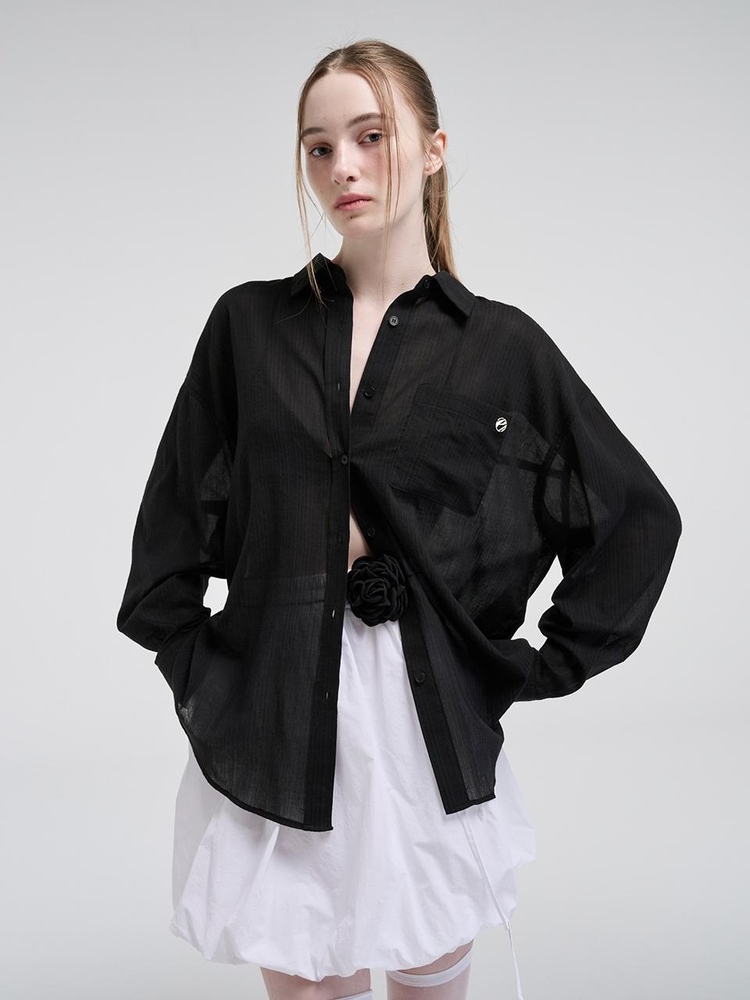 Oversized Pocket Summer Shirt, Black