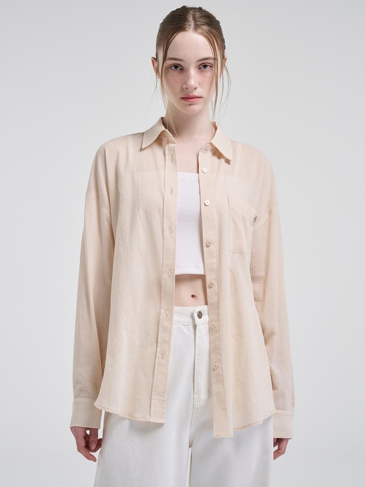 Oversized Pocket Summer Shirt, Light Beige