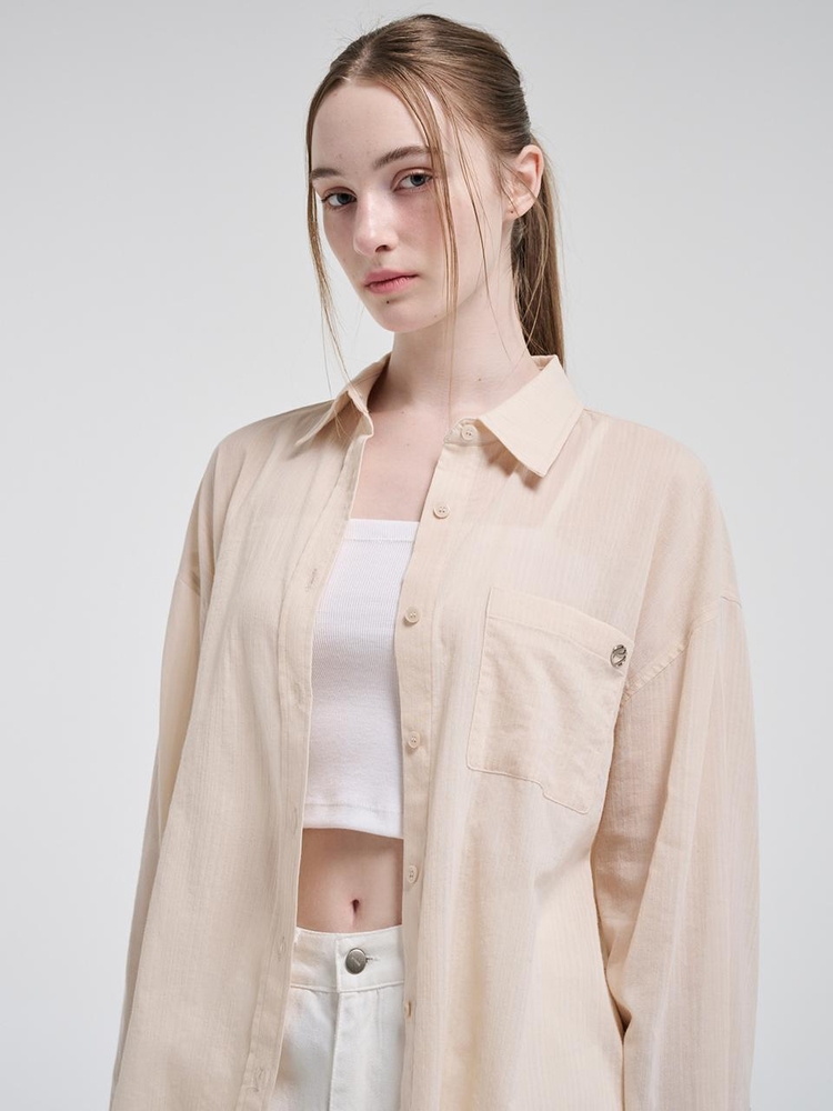 Oversized Pocket Summer Shirt, Light Beige