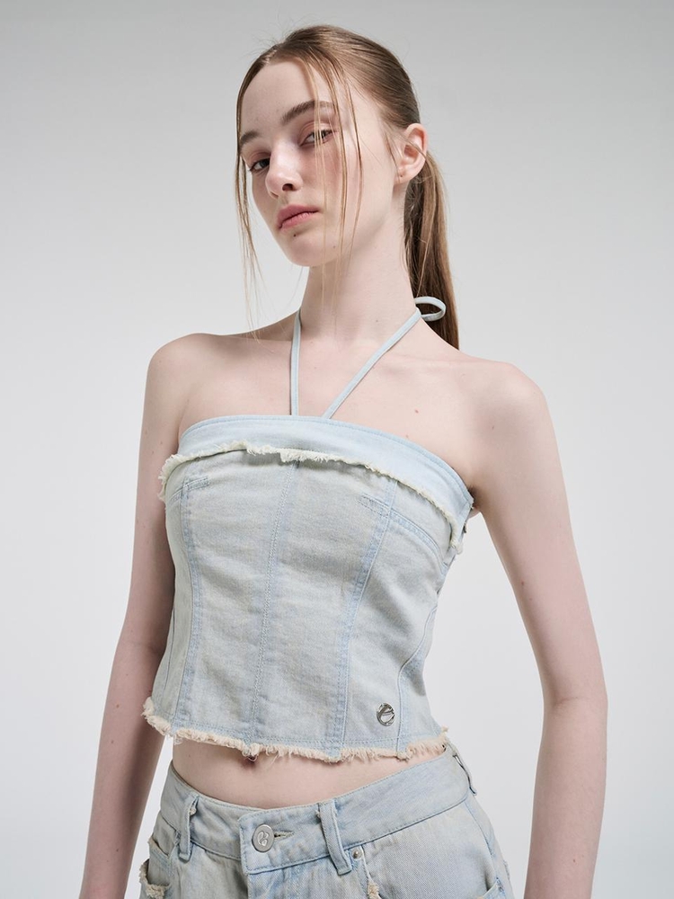 Denim Strap Top, Light Blue