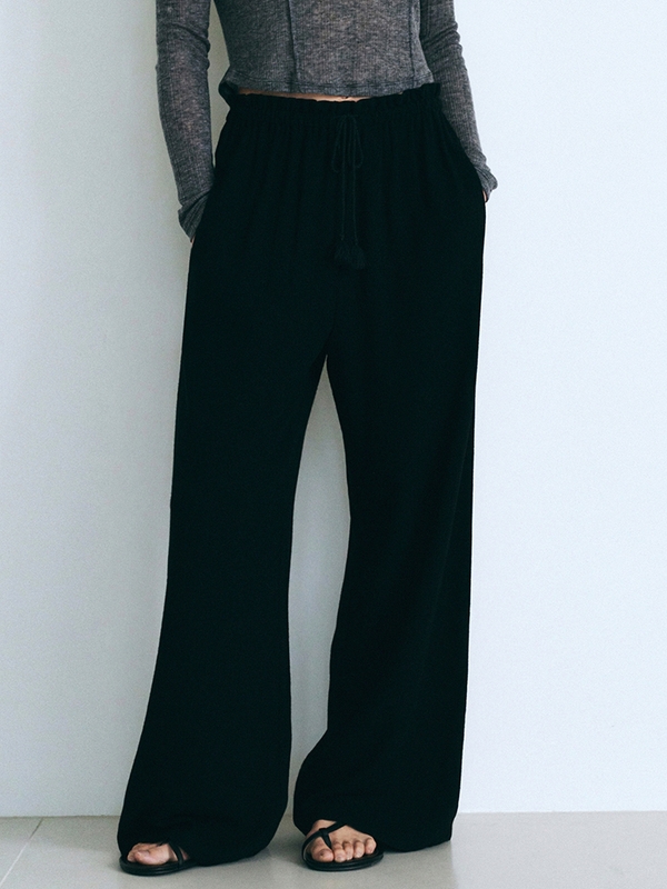 Tassel Wide Banding Pants (Black)