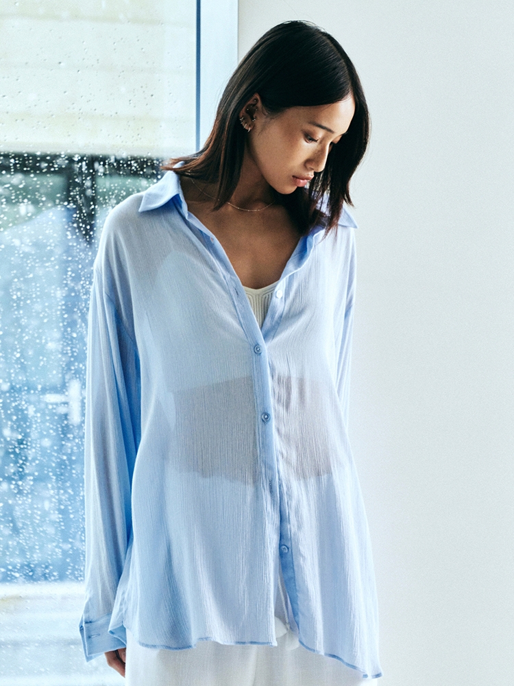 Natural Linkle Loose Fit Shirts (Sky Blue)