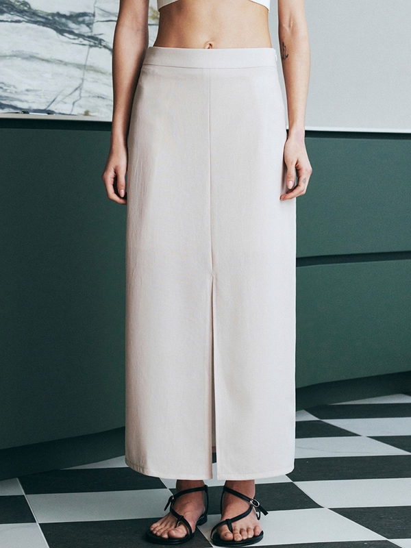 Minimal Slit Long Skirt (Beige)