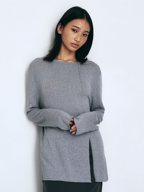 Unbalance Slit Point T-Shirt (Gray)