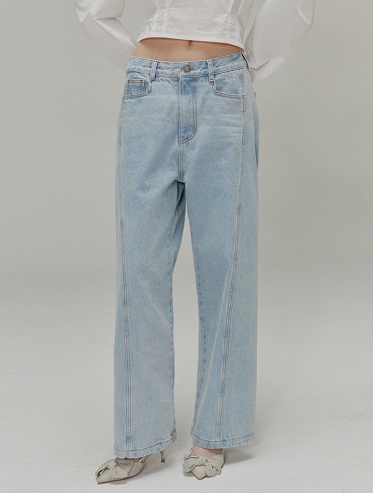 Low rise wide denim pants_Light indigo