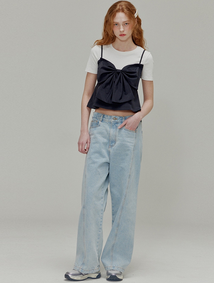 Low rise wide denim pants_Light indigo