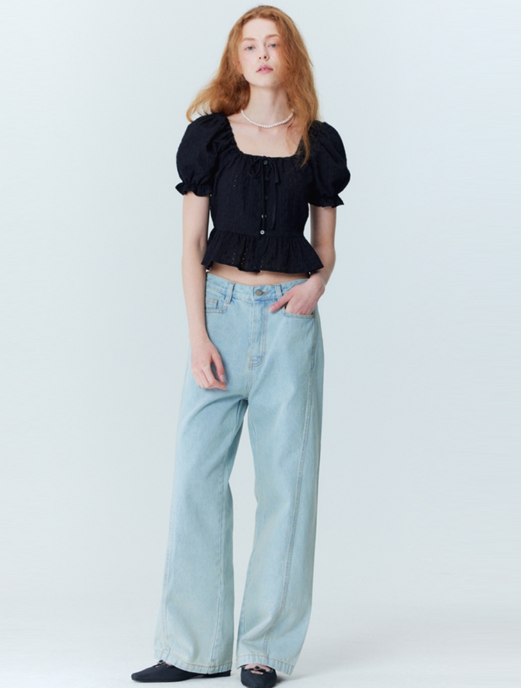 Low rise wide denim pants_Light indigo