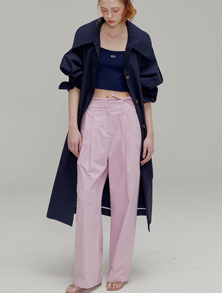 Ribbon cotton two-tuck wide pants_Pink