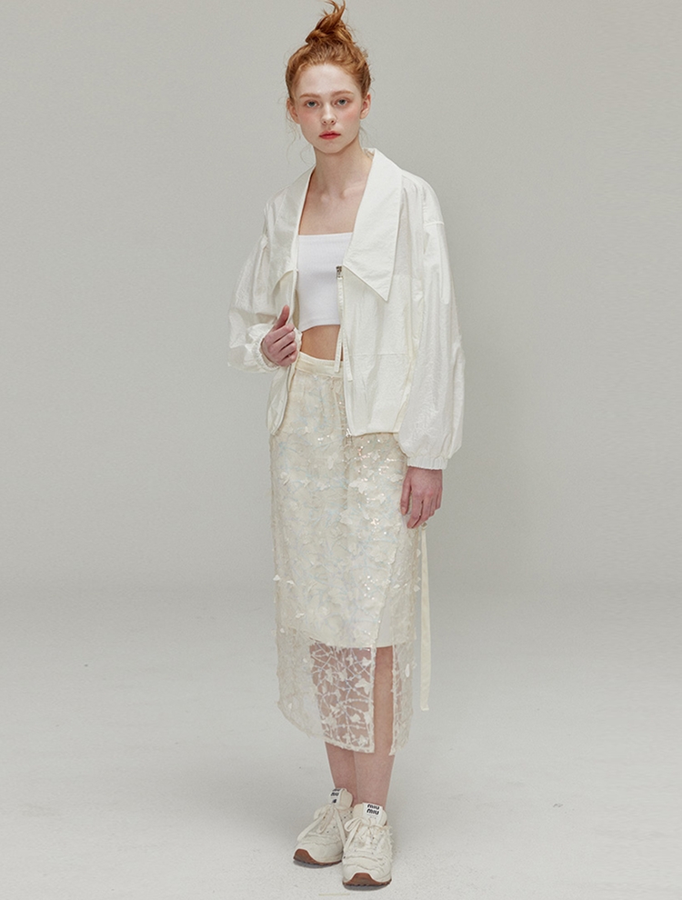 Butterfly sequin wrap skirt set_Cream