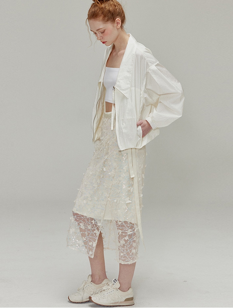 Butterfly sequin wrap skirt set_Cream