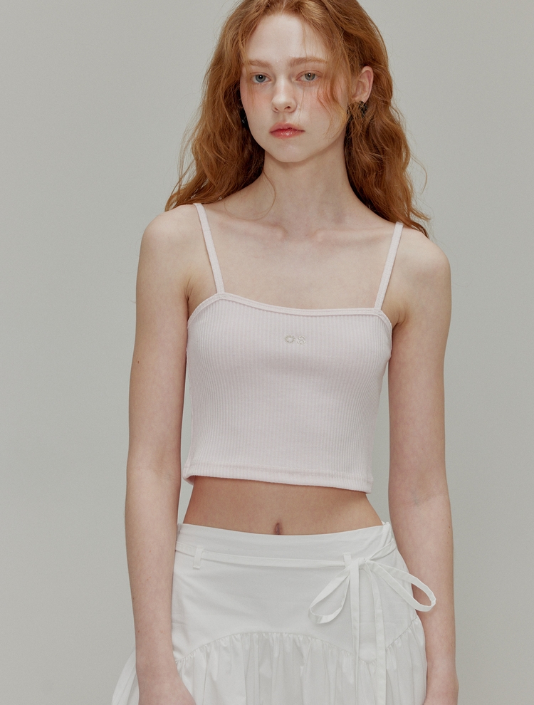 Ribbed bustier logo top_Light pink