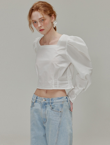 Square neck cotton blouse_White