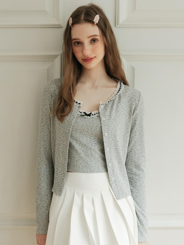 Cest_Lace line gray cardigan