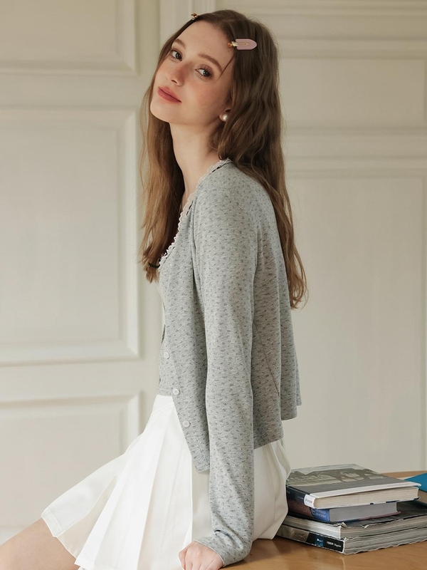 Cest_Lace line gray cardigan