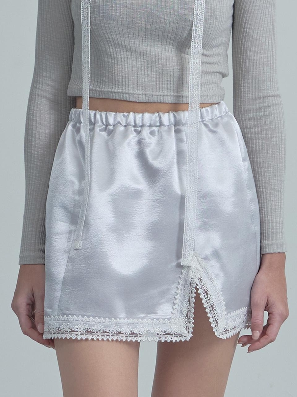 Glossy Lace Skirt-Silver