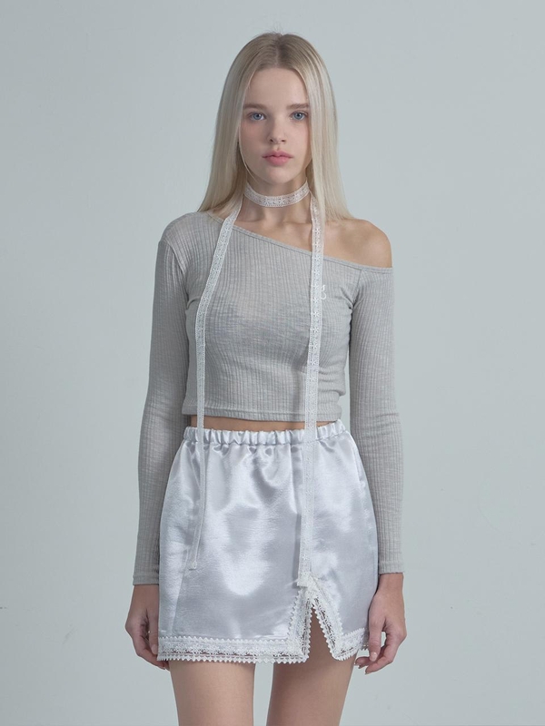 Glossy Lace Skirt-Silver