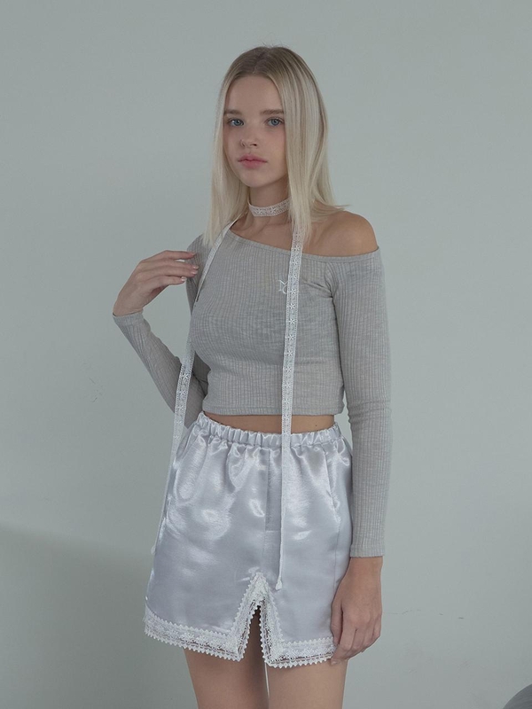 Glossy Lace Skirt-Silver