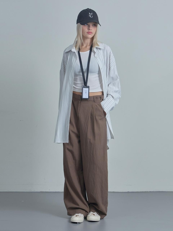 Breeze Two-Tuck Wide Slacks-Brown