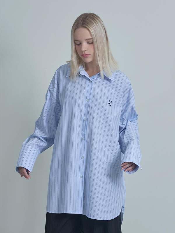 Logo Stripe Over Shirt-Blue