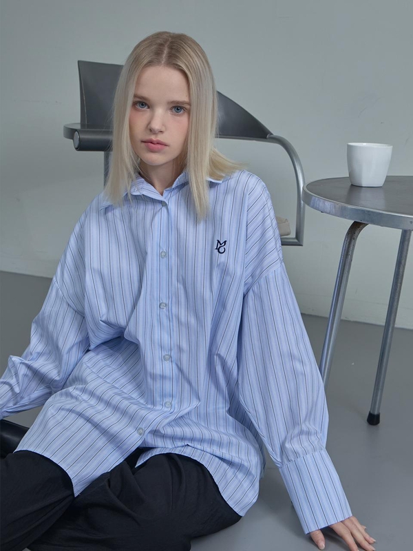 Logo Stripe Over Shirt-Blue