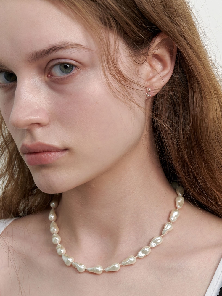 Baroque Pearl Sheer Ribbon Necklace (L241MNK010)