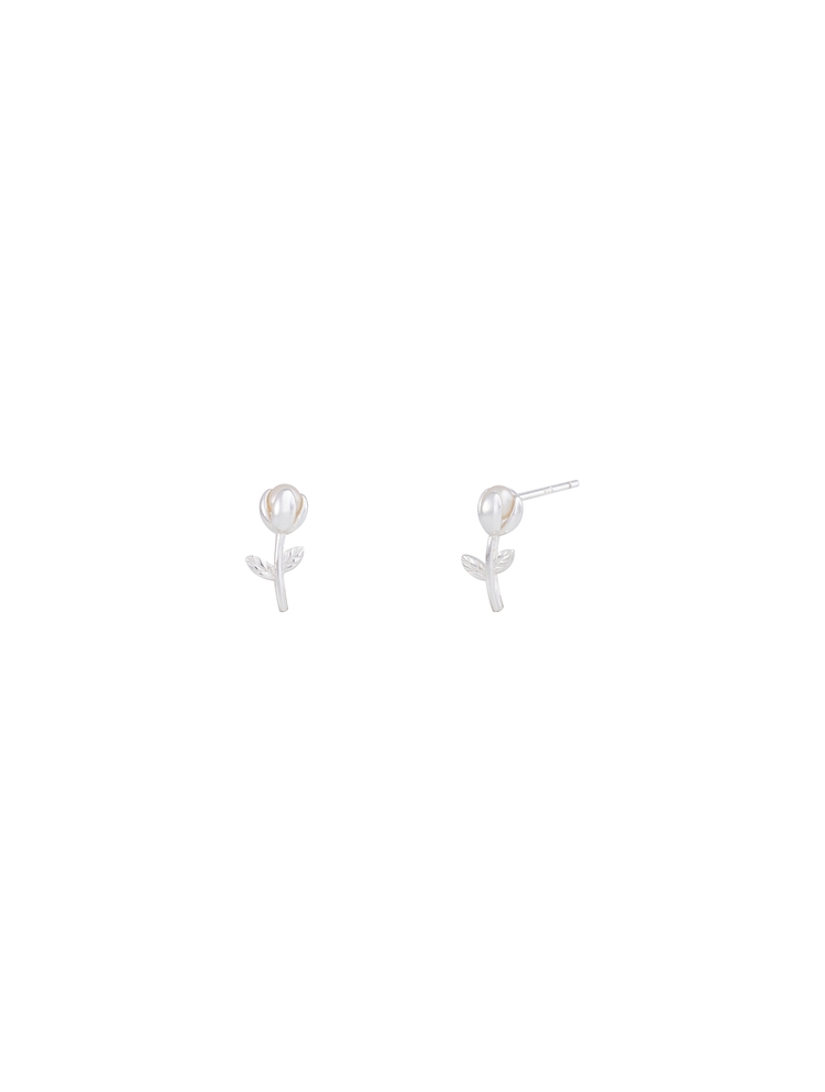 [Silver] Pearl Flower Earrings (L241MER080)