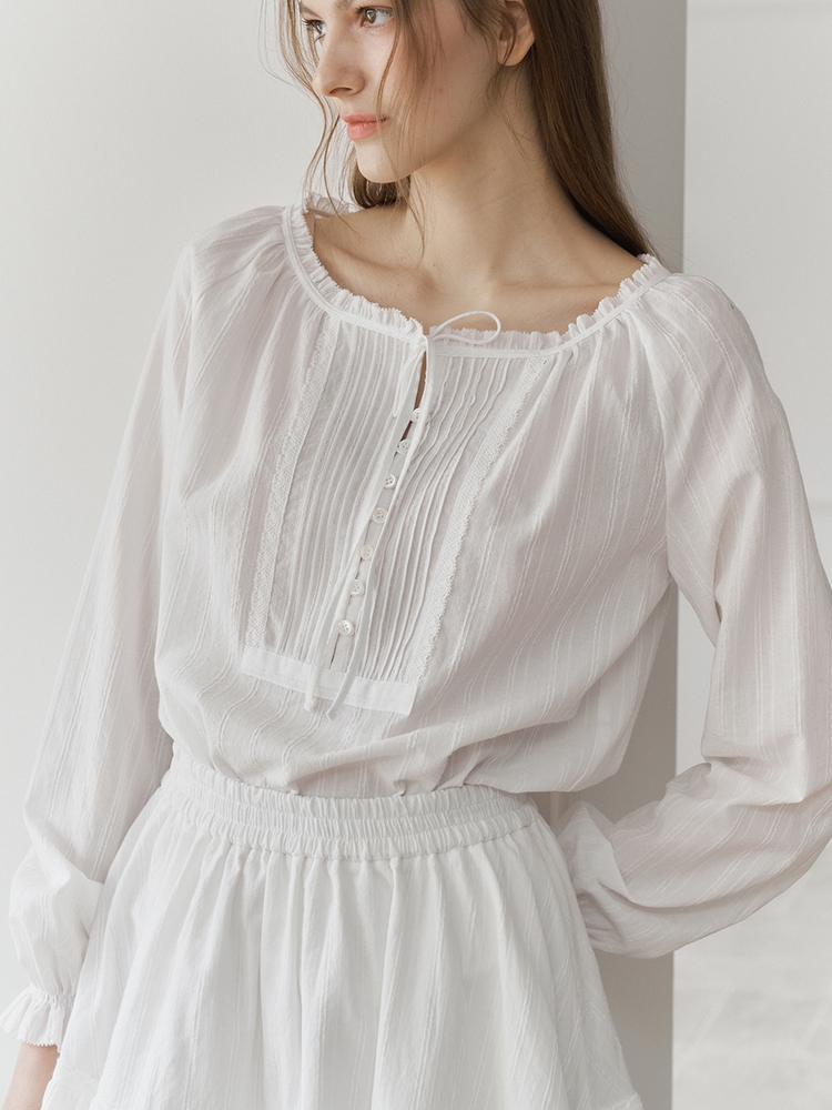 LACE TRIM TIERED BANDING SKIRT_WHITE