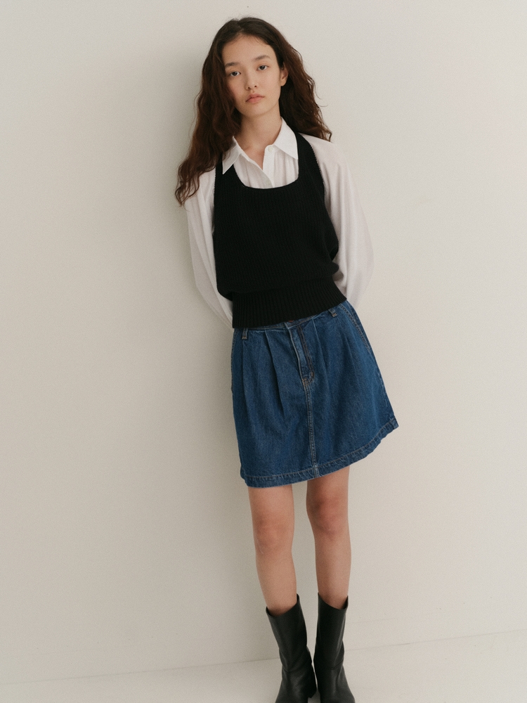 Kale Pintuck Denim Skirt