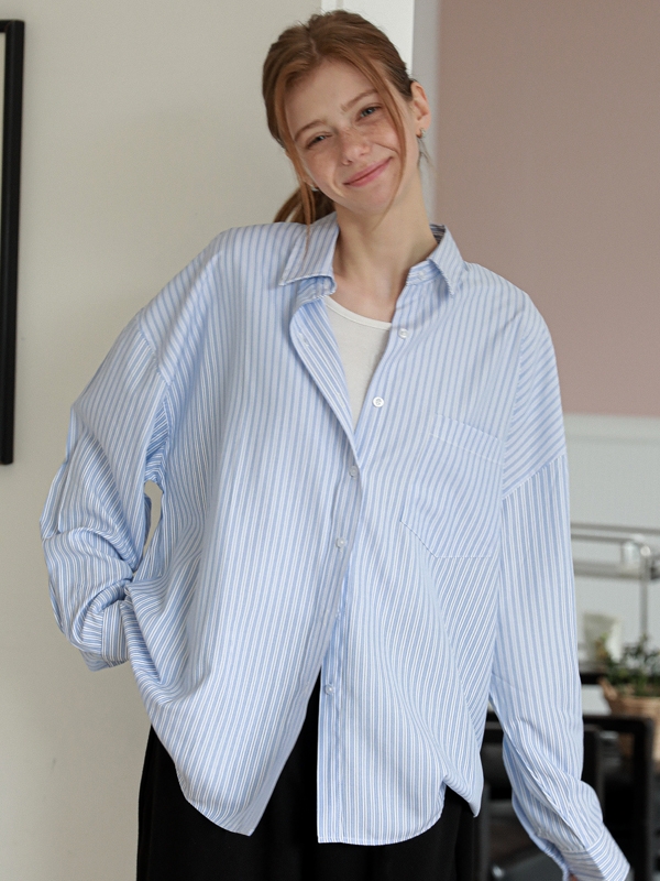 Mary Oversized Stripe Shirt Blue