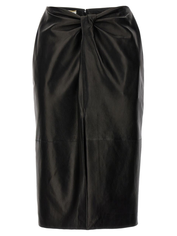 생로랑 SS24 Ruched detail leather skirt 776771YCOJ21000