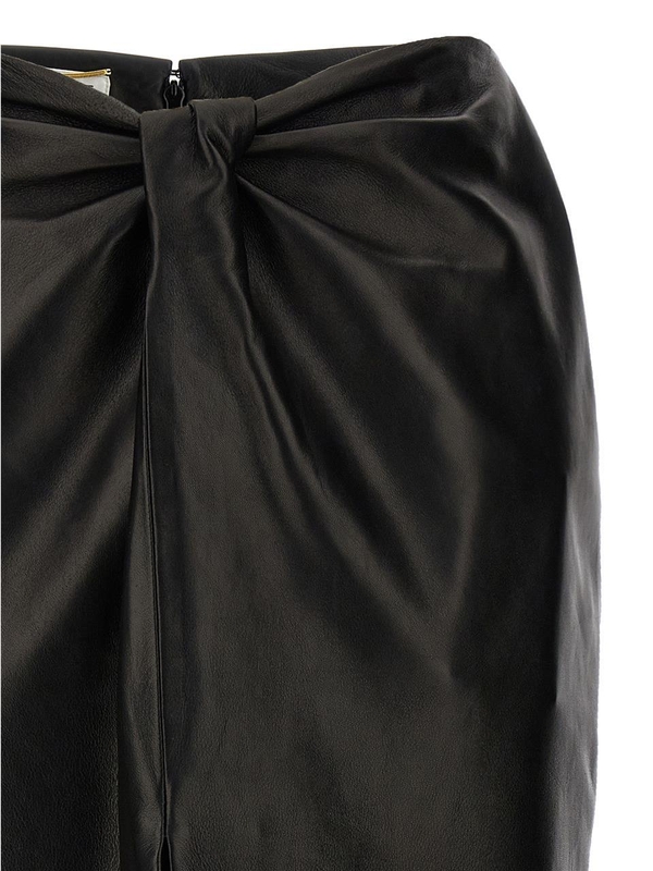 생로랑 SS24 Ruched detail leather skirt 776771YCOJ21000