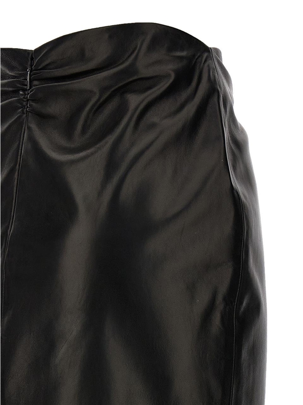 생로랑 SS24 Ruched detail leather skirt 776771YCOJ21000