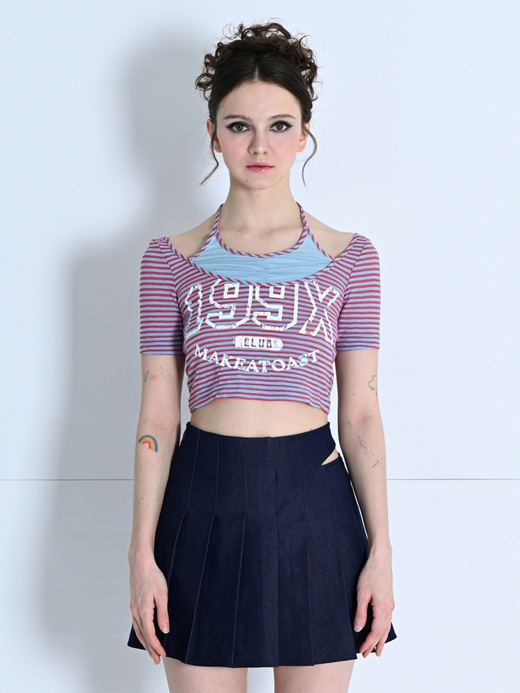 STRAP PRINTED CROP T-SHIRT STRIPE MBDSTO003ST